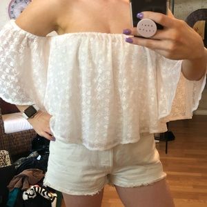 White floral off the shoulder top